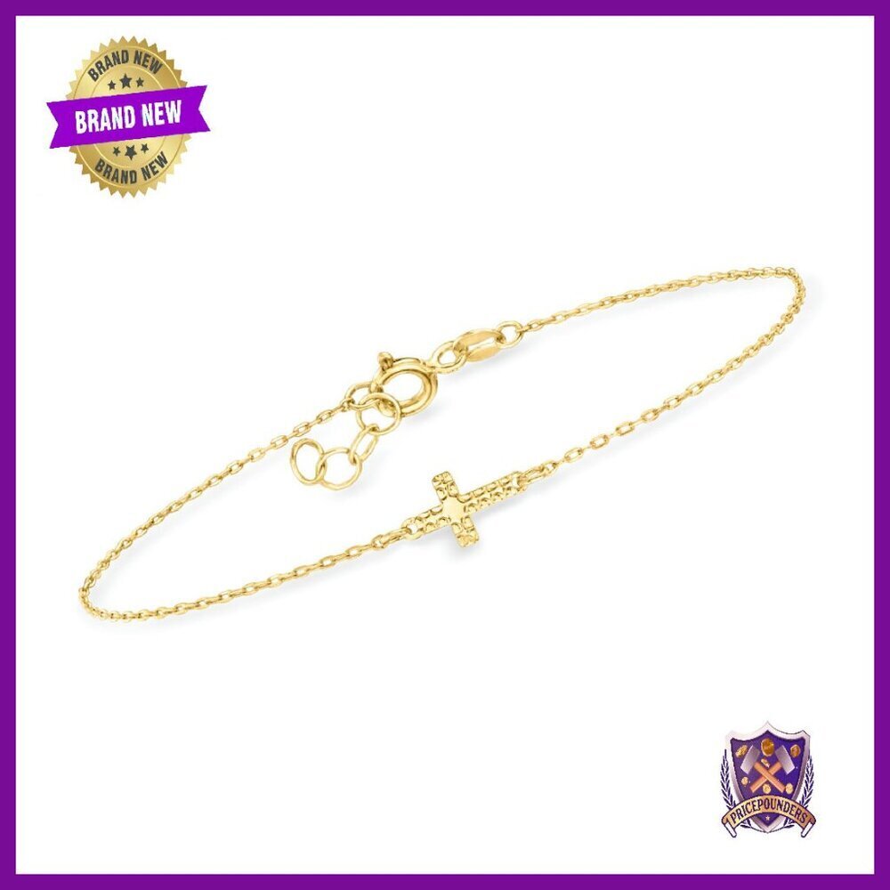 10kt Yellow Gold Sideways Cross Charm Bracelet 7.5in Italian Made
